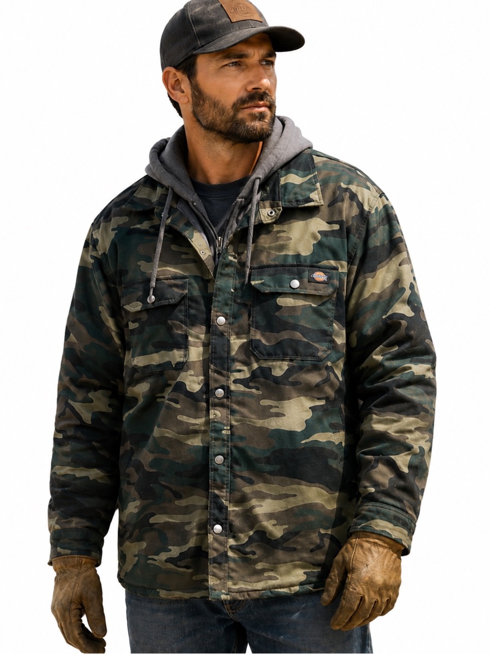 Dickies Camo Men's Water Repellent Duck Hooded work Jacket size XL